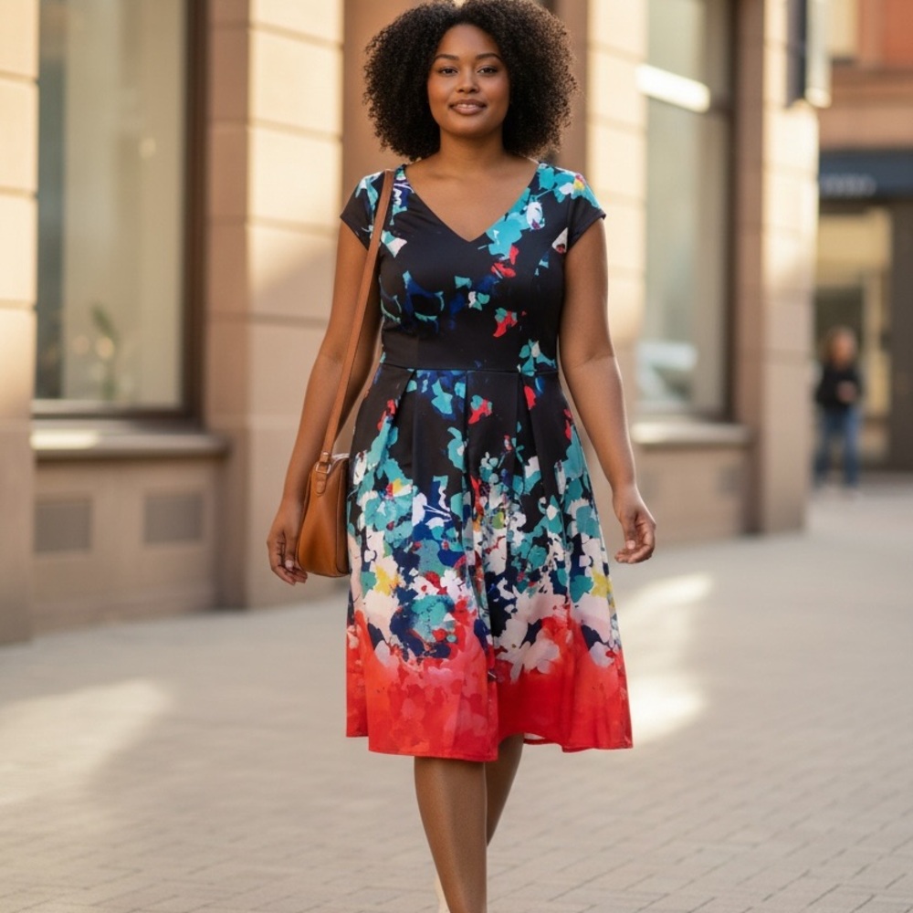 Ricki's Black and Red Floral Midi Dress